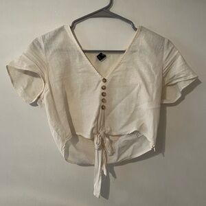 cream button up knotted crop top